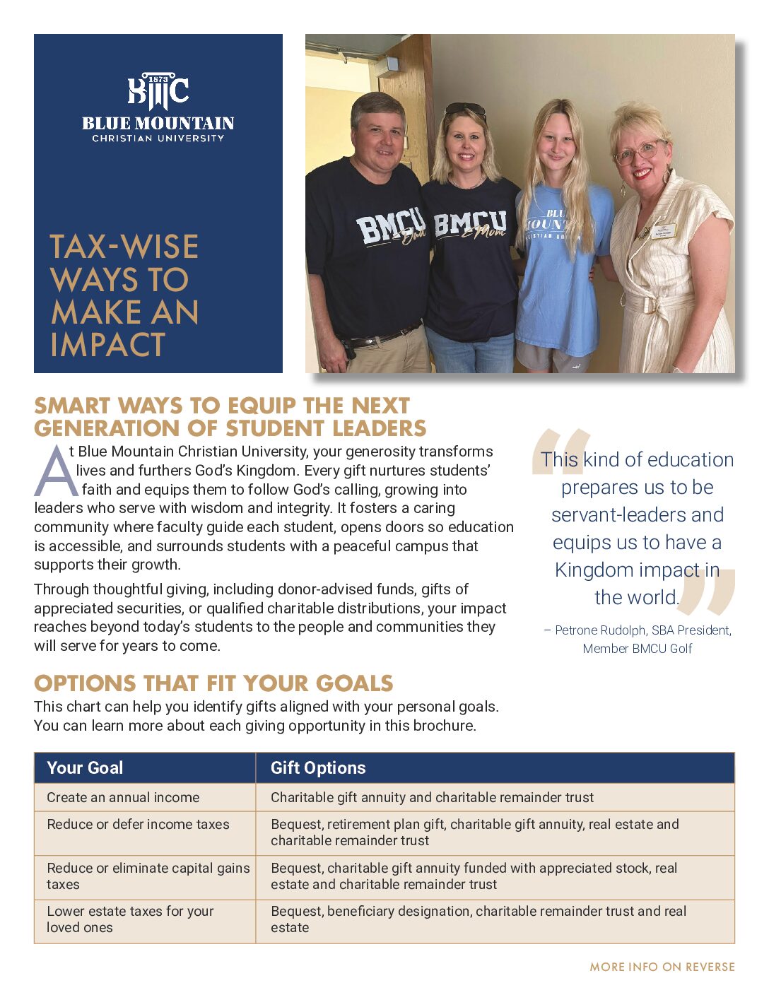 front_BlueMtnCU-OnePg_Tax-Wise Ways-v2 Support The Future of My Favorite Charity brochure cover